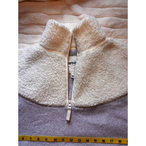 Aerie fleece 1/4 zip sweatshirt gray cream Sherpa XS oversized - Picture 5 of 7